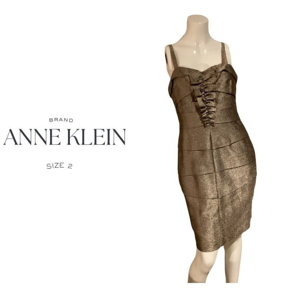 Anne Klein Dress Woman Dress CHAMPAGNE SILK Pleated Sleeveless
